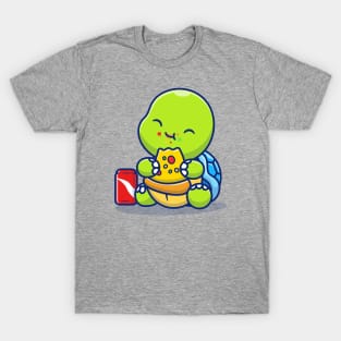 Cute Turtle Eating Pizza With Soda T-Shirt